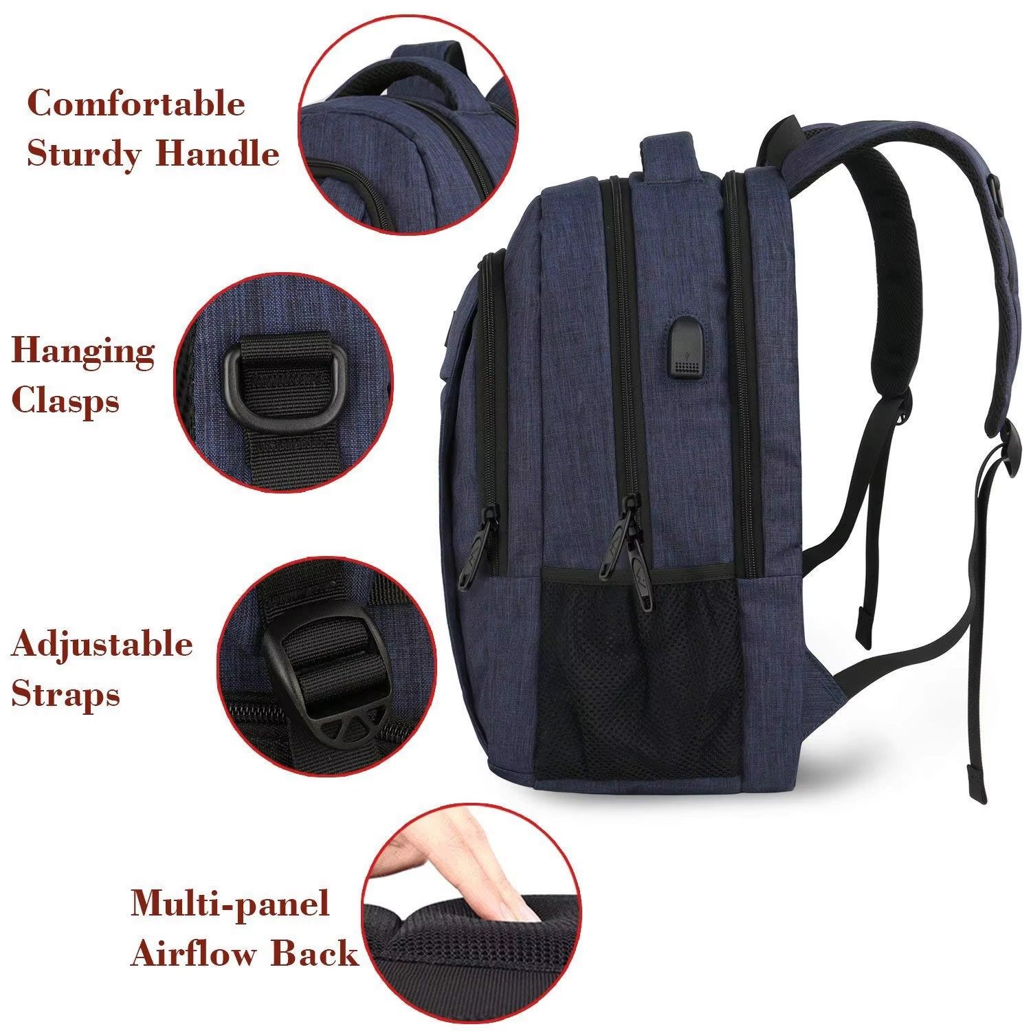 Custom Logo USB Laptop Backpack Students Schoolbag Large Capacity Multifunction Business Travel Computer Bag detail image