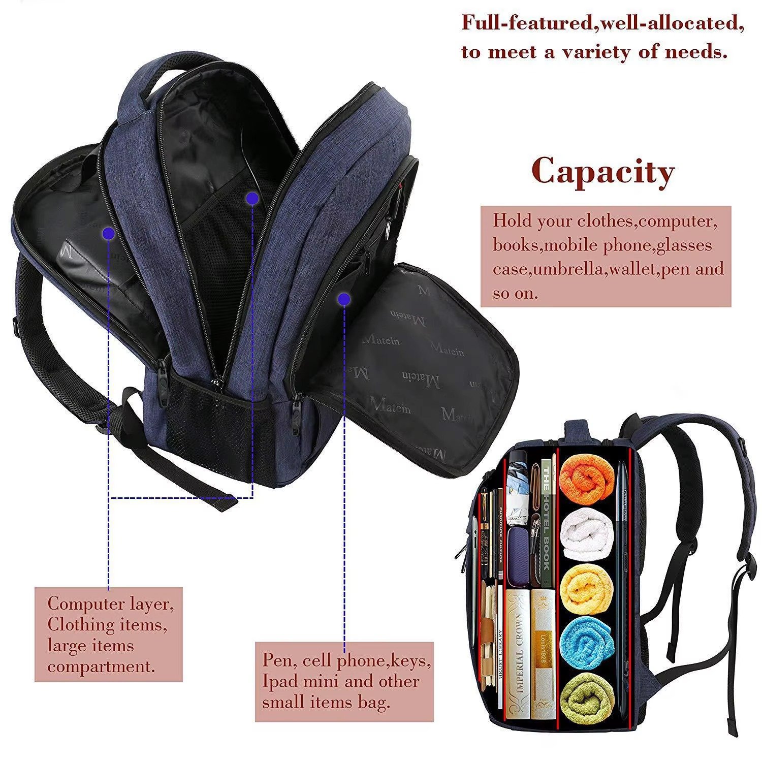 Custom Logo USB Laptop Backpack Students Schoolbag Large Capacity Multifunction Business Travel Computer Bag detail image