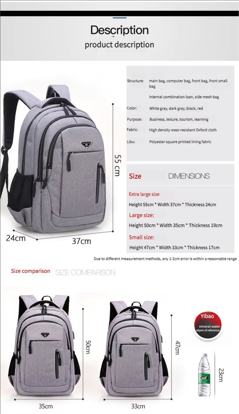 Water-Resistant Large Capacity USB Business School Oxford Laptop Backpack product detail