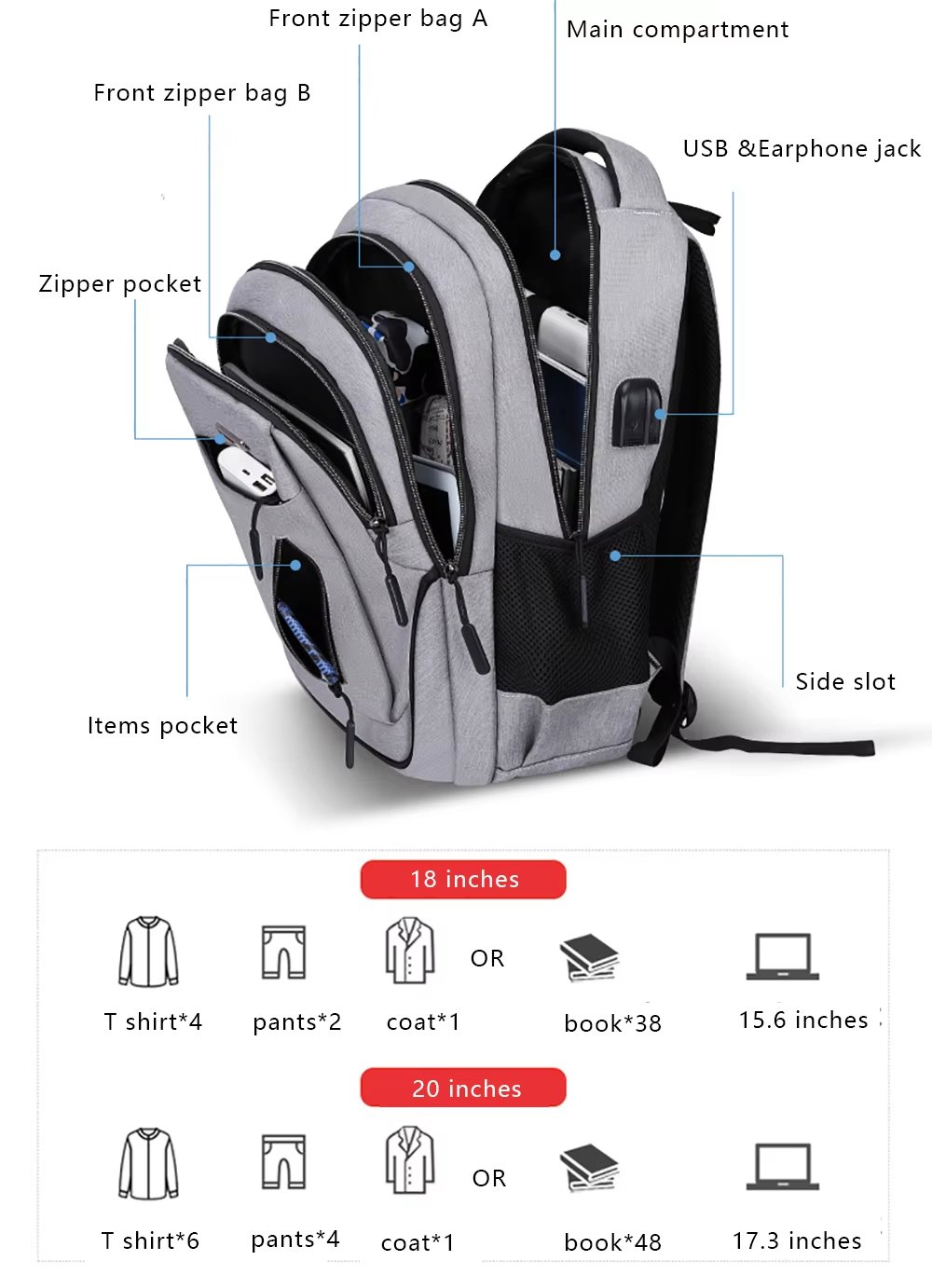 Water-Resistant Large Capacity USB Business School Oxford Laptop Backpack product detail