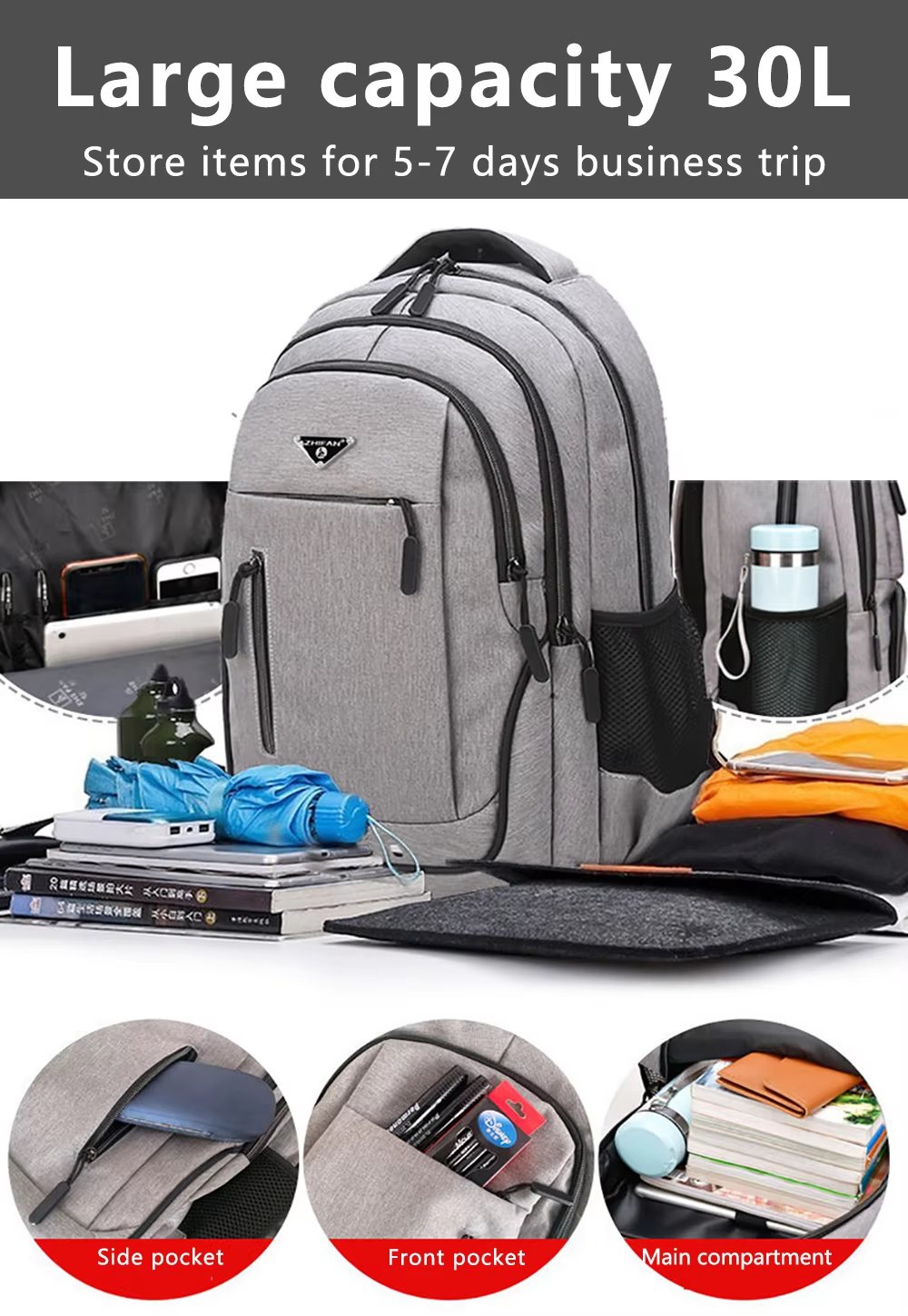 Water-Resistant Large Capacity USB Business School Oxford Laptop Backpack product detail