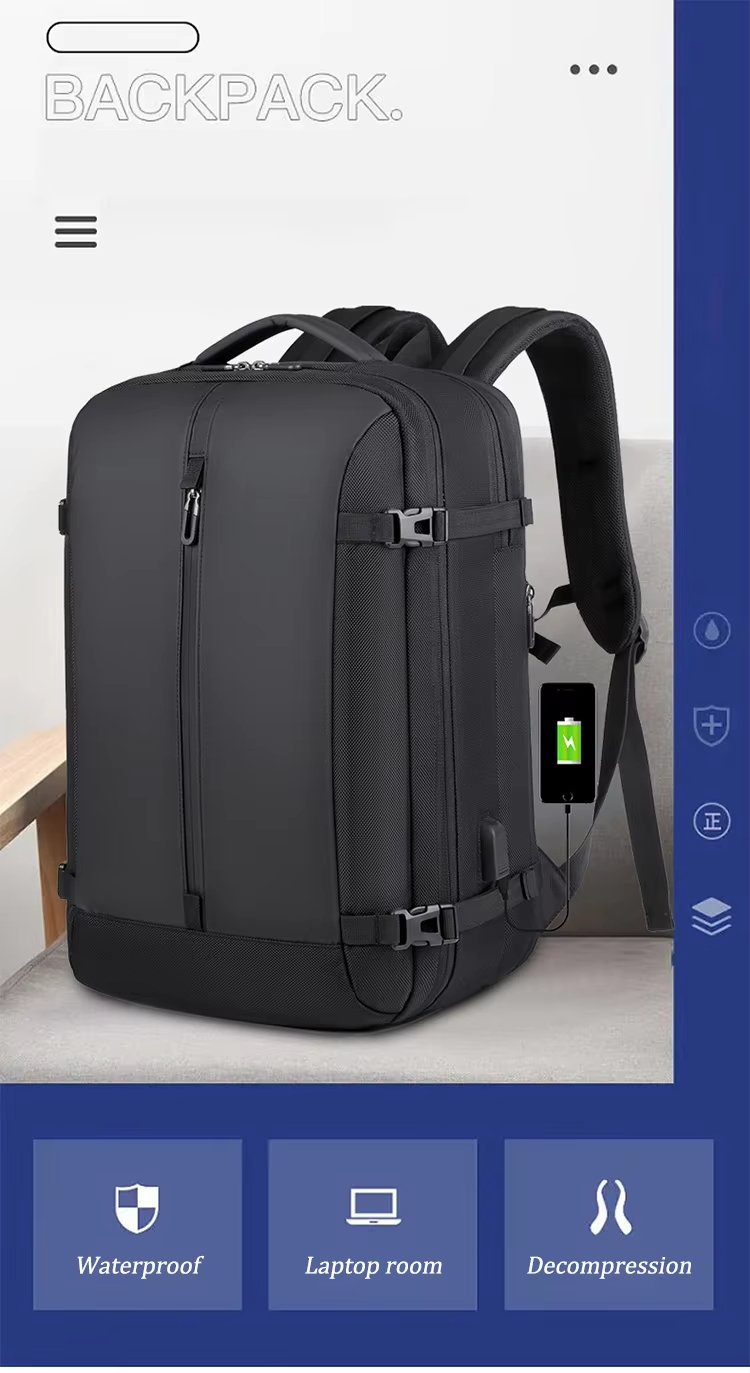 Anti-Theft Large Capacity Expandable USB Business PU Leather Laptop Backpack product detail