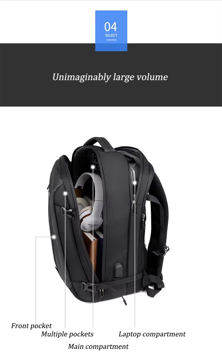 Anti-Theft Large Capacity Expandable USB Business PU Leather Laptop Backpack product detail