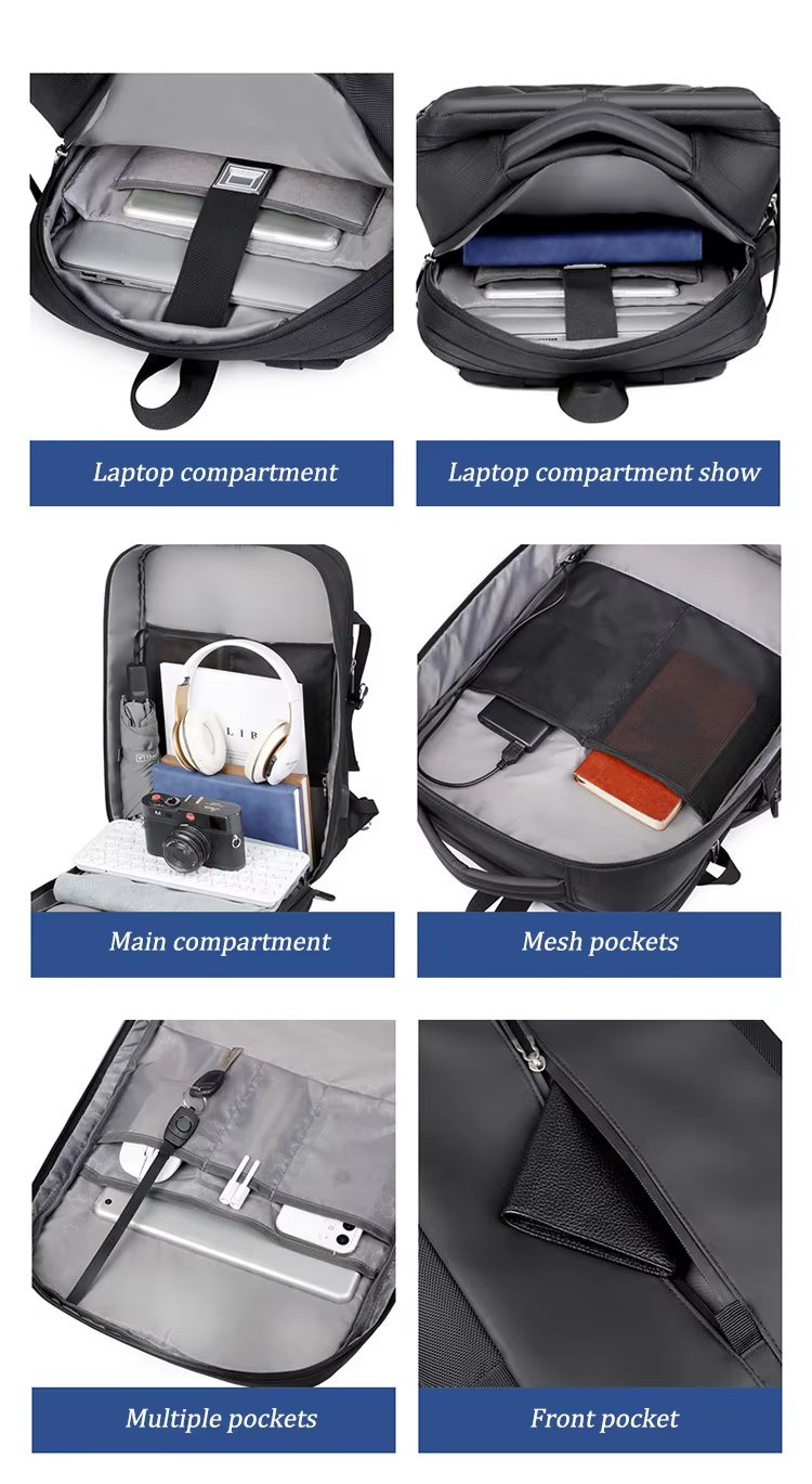 Anti-Theft Large Capacity Expandable USB Business PU Leather Laptop Backpack product detail