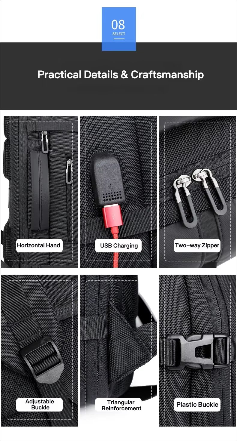 Anti-Theft Large Capacity Expandable USB Business PU Leather Laptop Backpack product detail