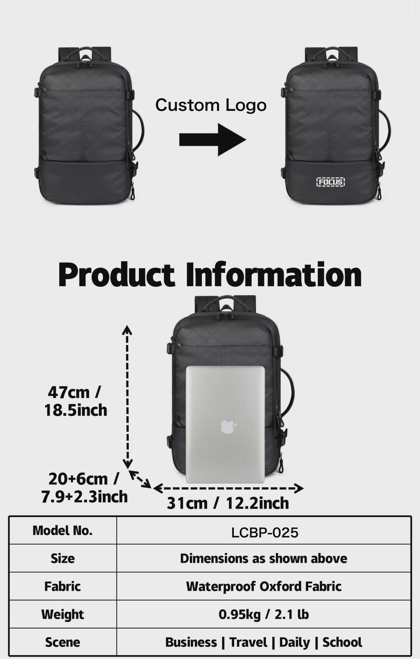 Cross-Border Custom Logo Large-Capacity Expandable Multi-Functional Laptop Backpack with USB Charging Port For Business Travel detail image