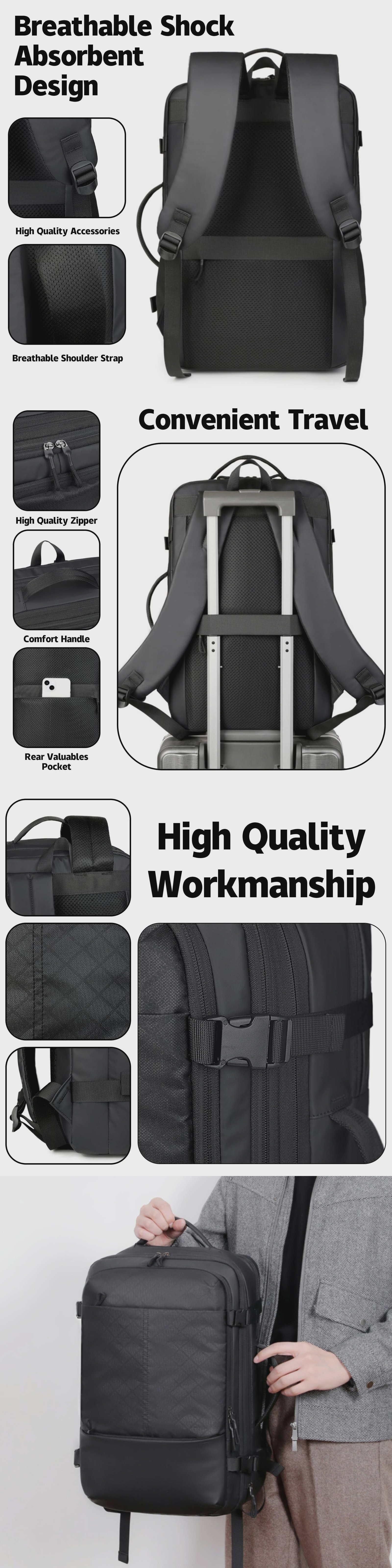 Cross-Border Custom Logo Large-Capacity Expandable Multi-Functional Laptop Backpack with USB Charging Port For Business Travel detail image
