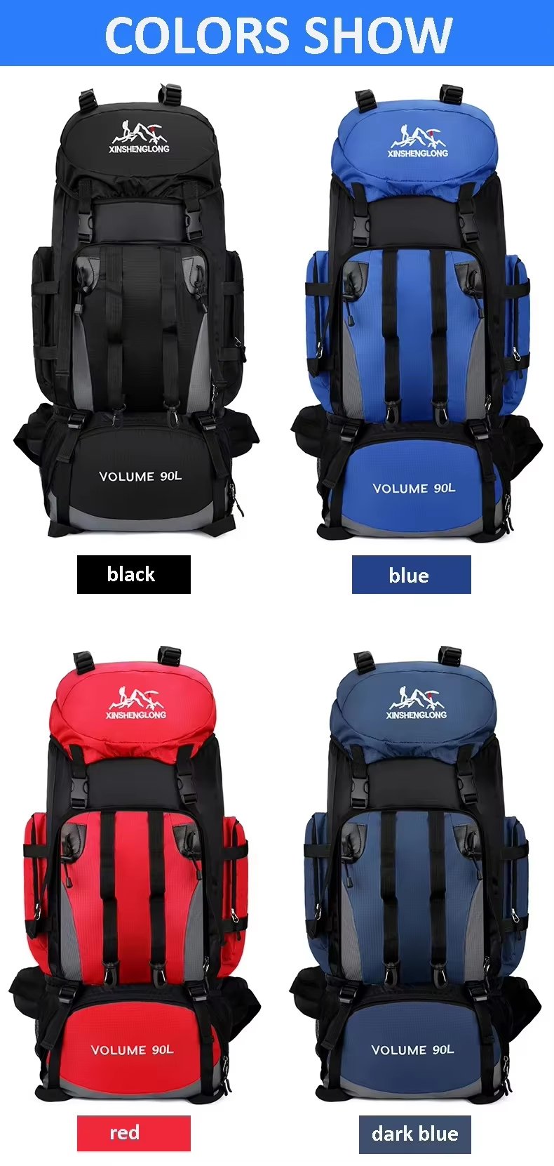 Waterproof 90L Nylon Camping Trekking Backpack detail image