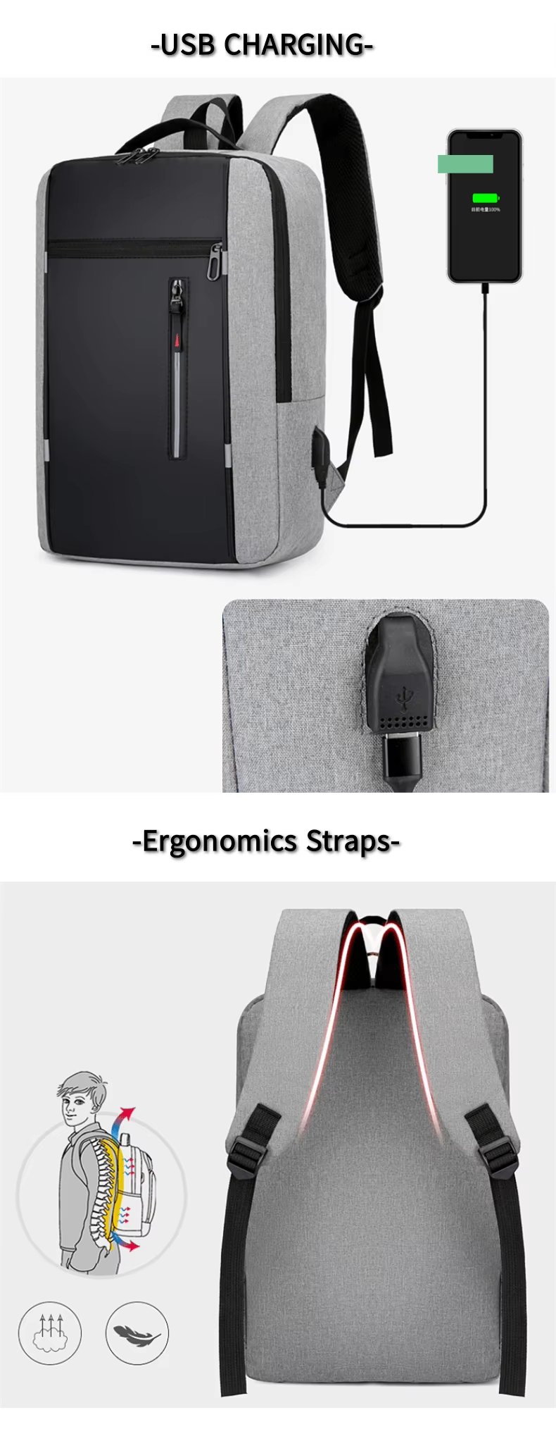 Water-Resistant USB Outdoor Travel School Polyester Laptop Backpack product detail