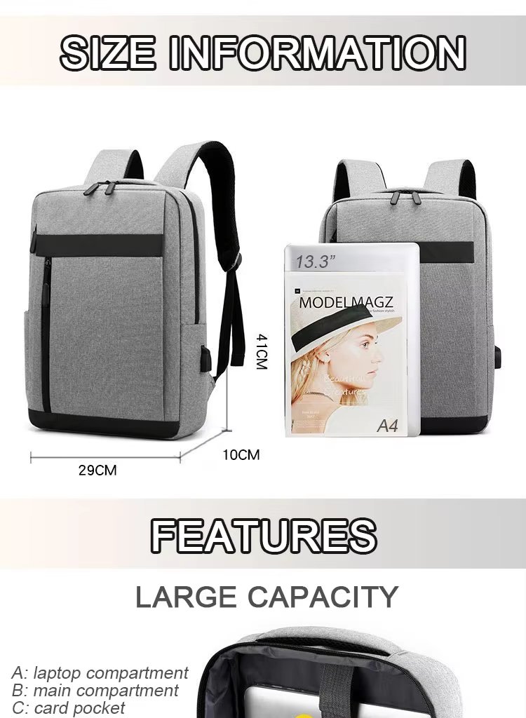 Large Capacity USB Business Travel School Polyester Laptop Backpack product detail