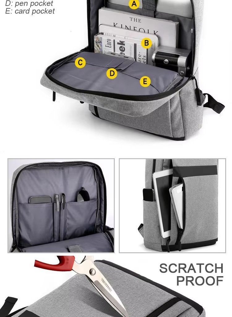 Large Capacity USB Business Travel School Polyester Laptop Backpack product detail