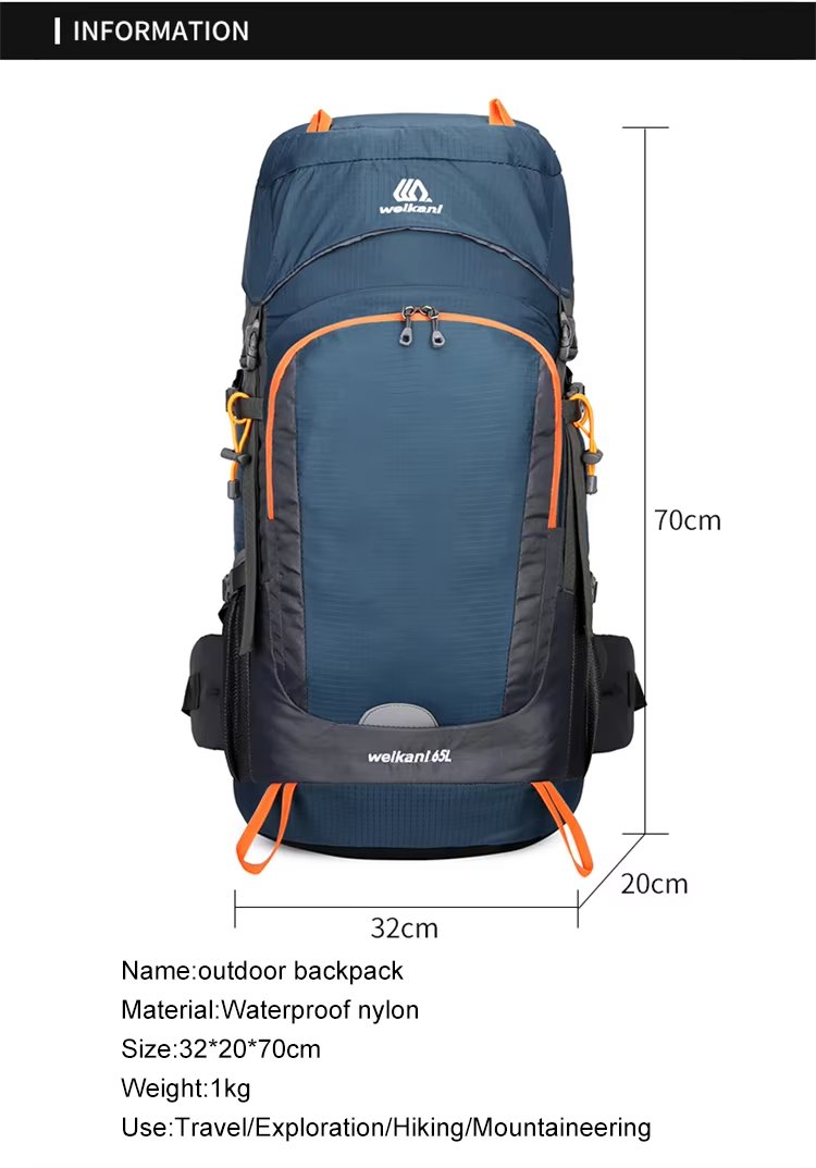 65L Anti-Theft Nylon Trekking Backpack detail image