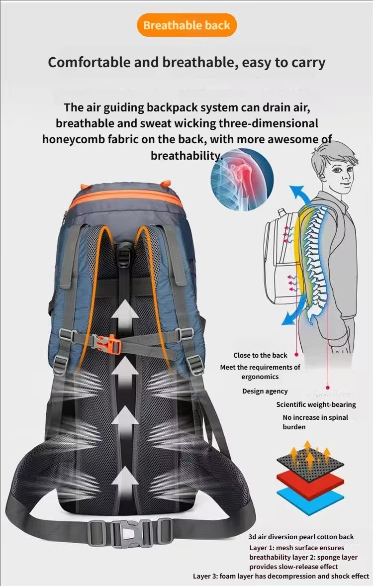 65L Anti-Theft Nylon Trekking Backpack detail image