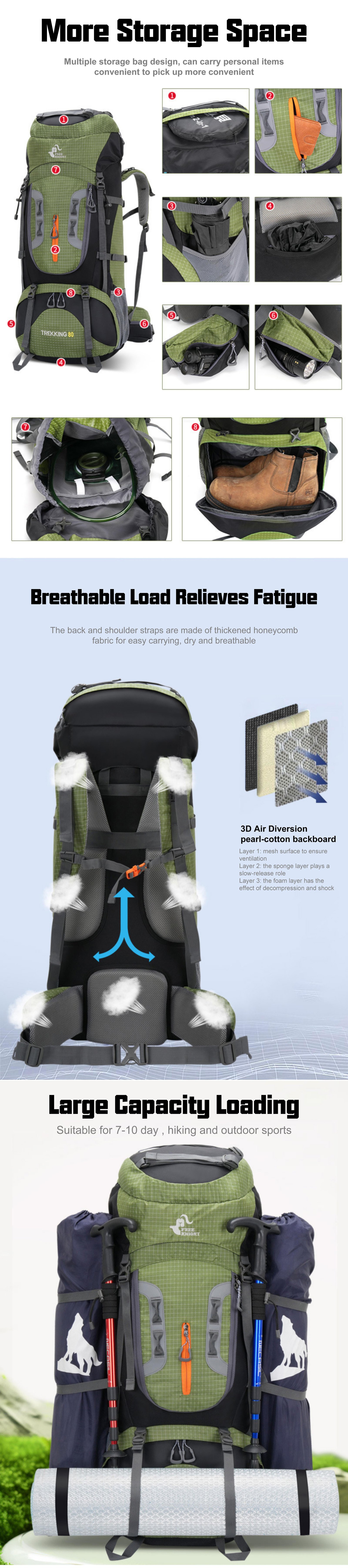 Anti-Theft 80L Oxford Camping Trekking Backpack detail image