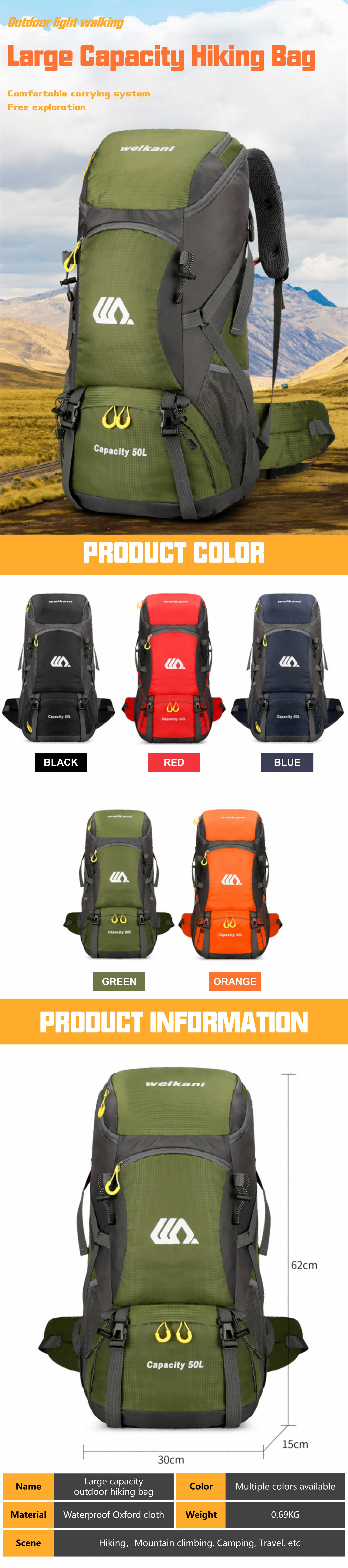 50L Anti-Theft Oxford Trekking Backpack detail image