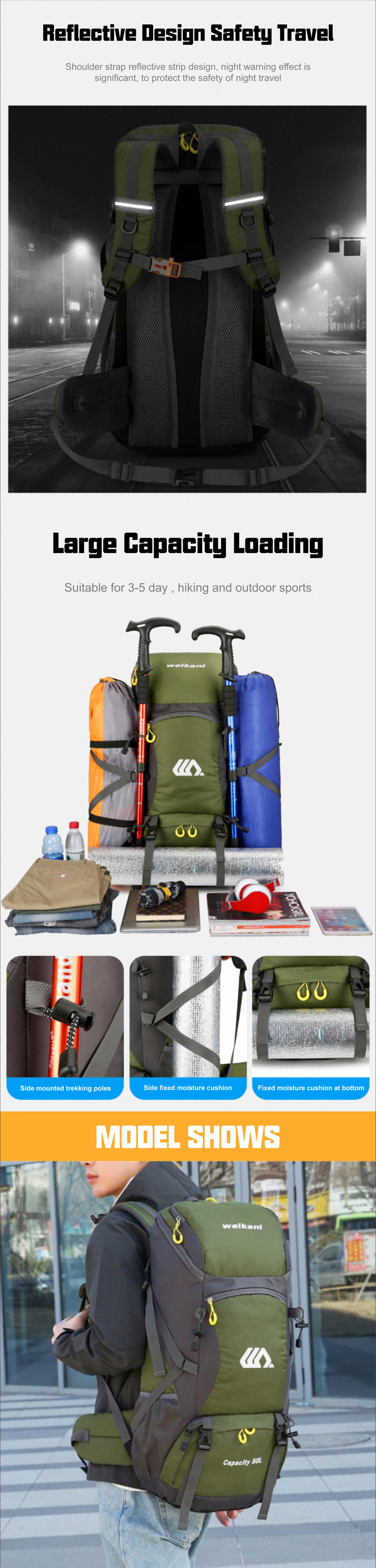 50L Anti-Theft Oxford Trekking Backpack detail image