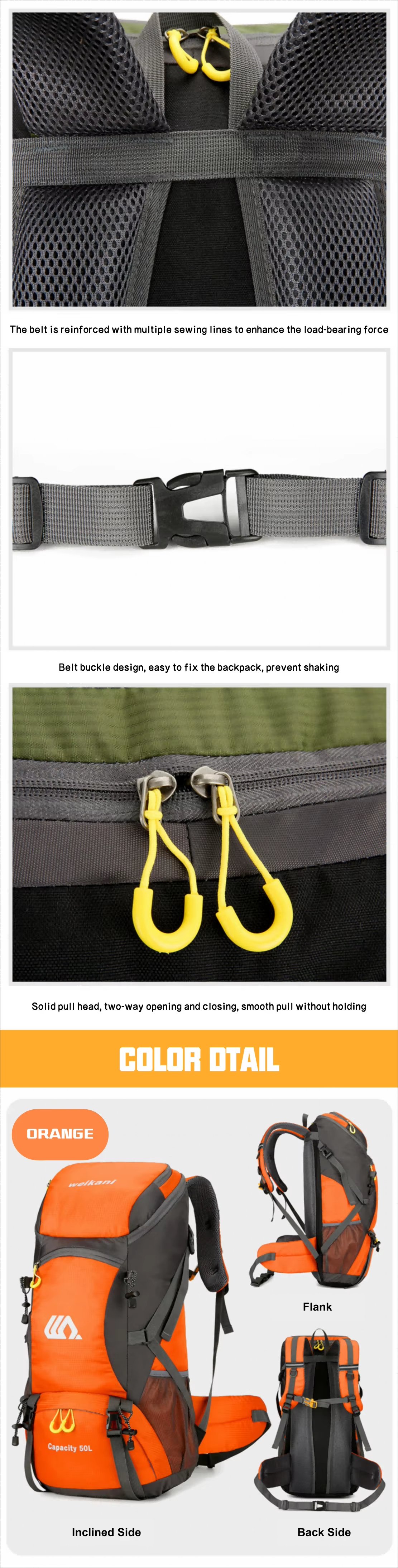 50L Anti-Theft Oxford Trekking Backpack detail image