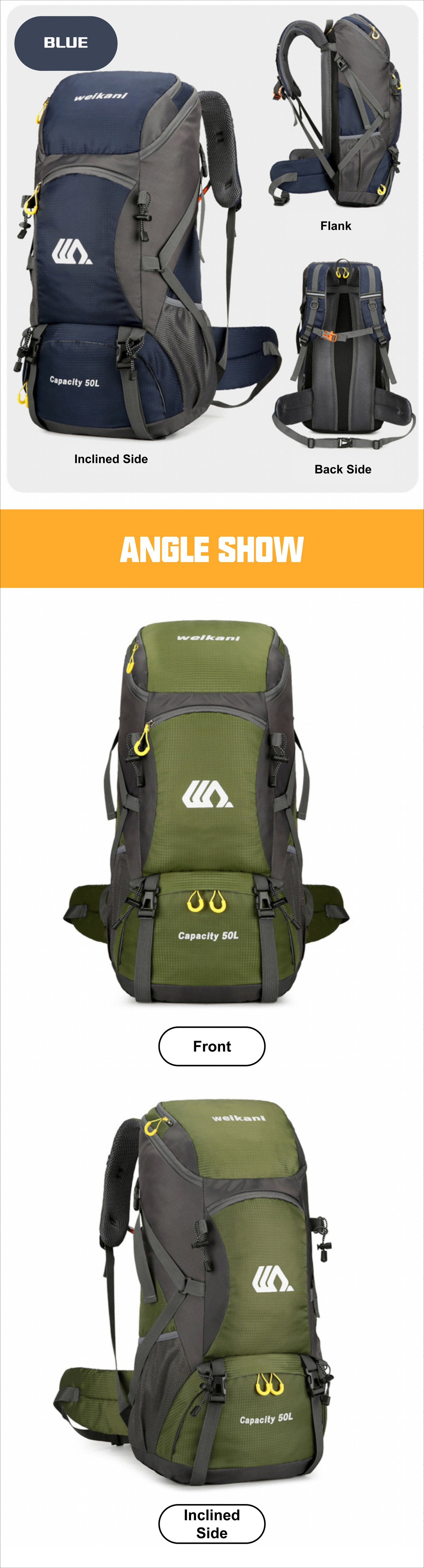 50L Anti-Theft Oxford Trekking Backpack detail image