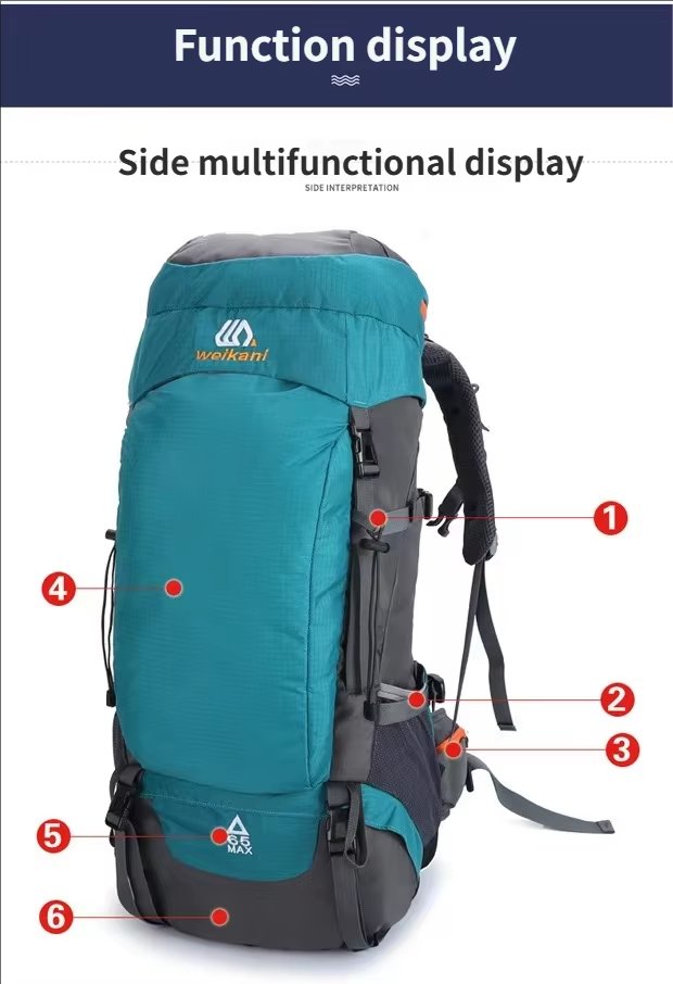 Anti-Theft 65L Nylon Camping Trekking Backpack detail image