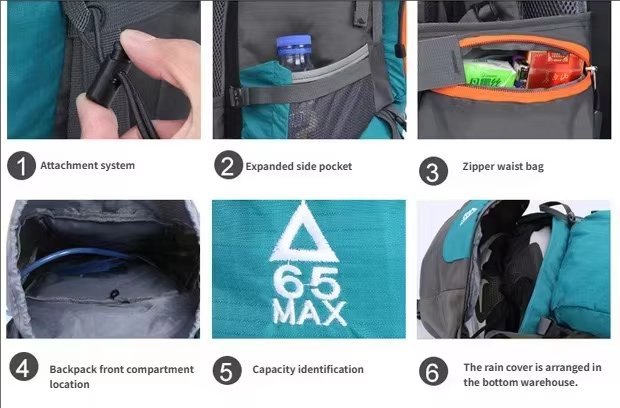 Anti-Theft 65L Nylon Camping Trekking Backpack detail image