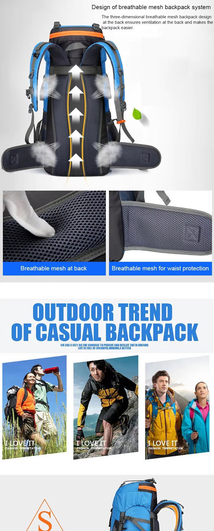 70L Anti-Theft Nylon Trekking Backpack detail image