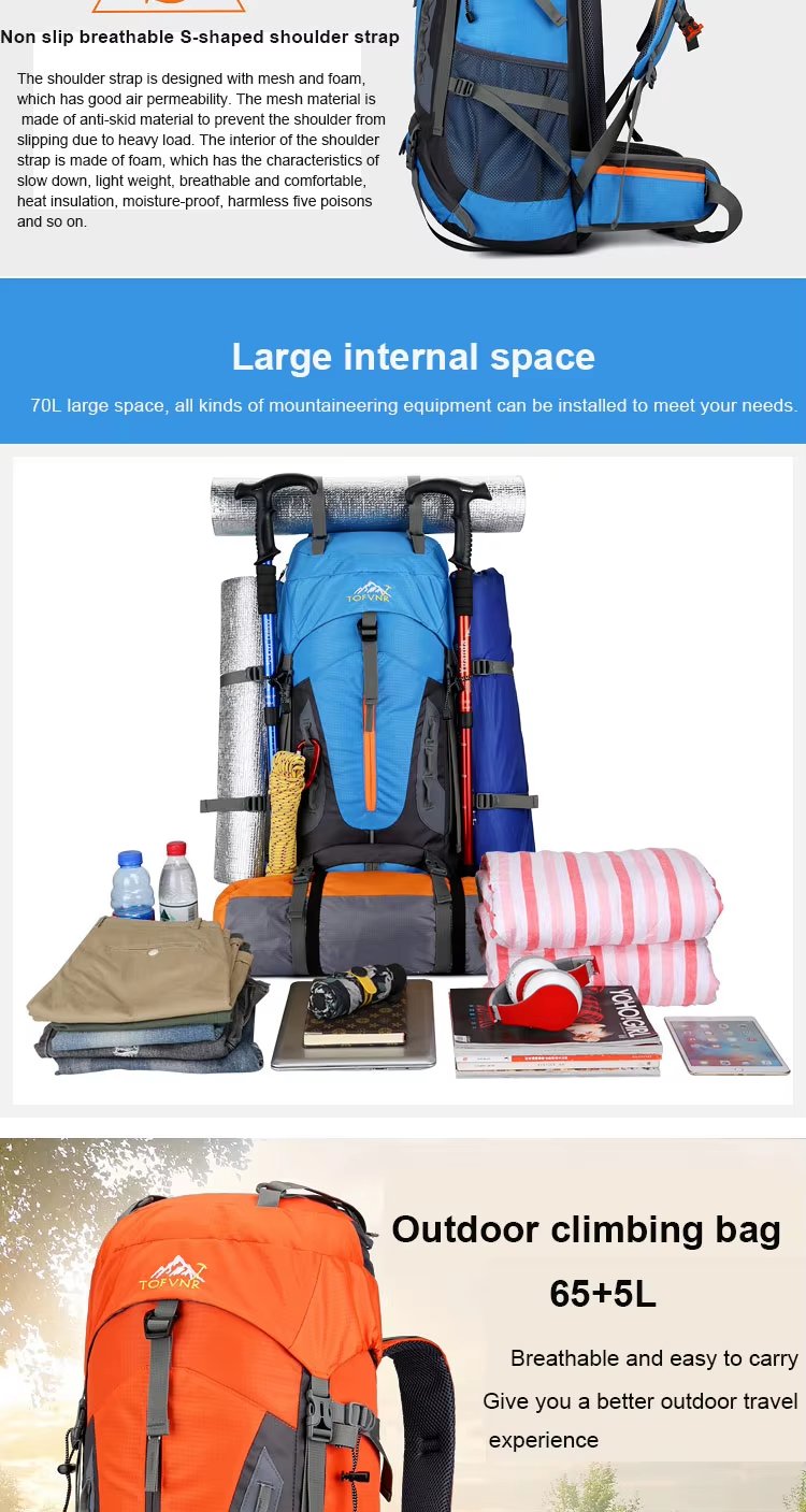 70L Anti-Theft Nylon Trekking Backpack detail image