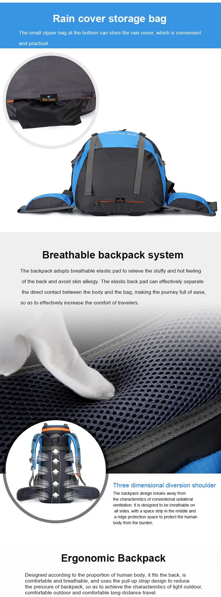 70L Anti-Theft Nylon Trekking Backpack detail image