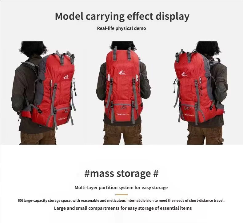 Anti-Theft 60L Oxford Climbing Trekking Backpack detail image