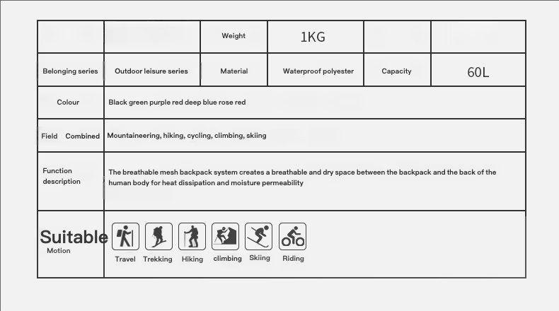 Anti-Theft 60L Oxford Climbing Trekking Backpack detail image