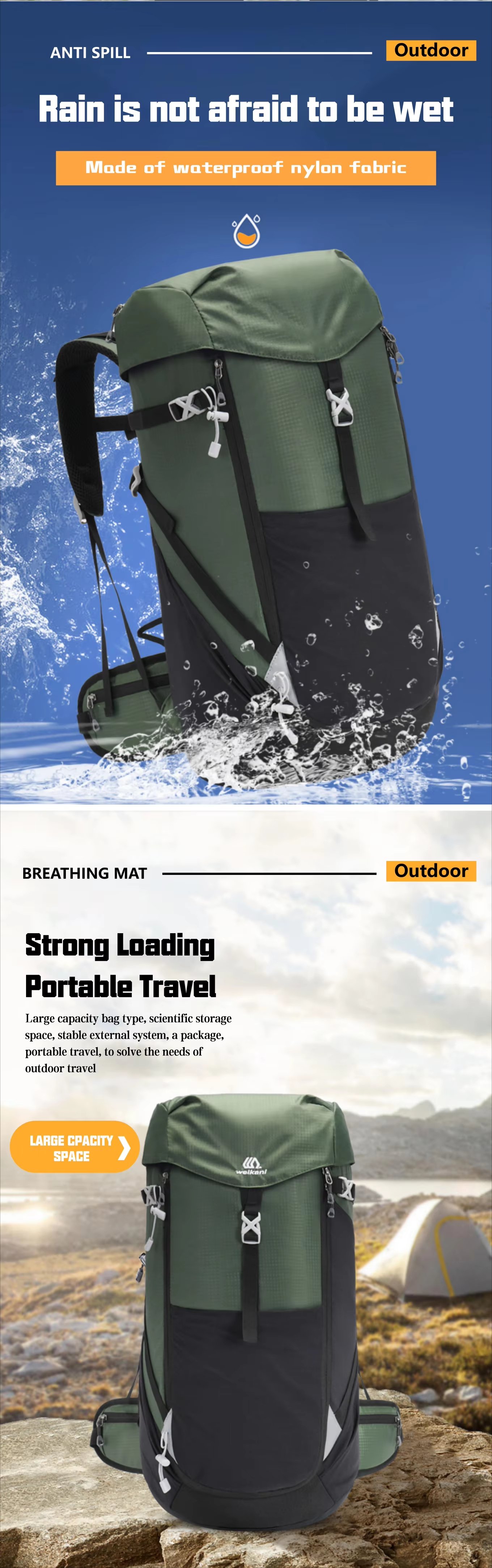 Anti-Theft 50L Oxford Camping Trekking Backpack detail image
