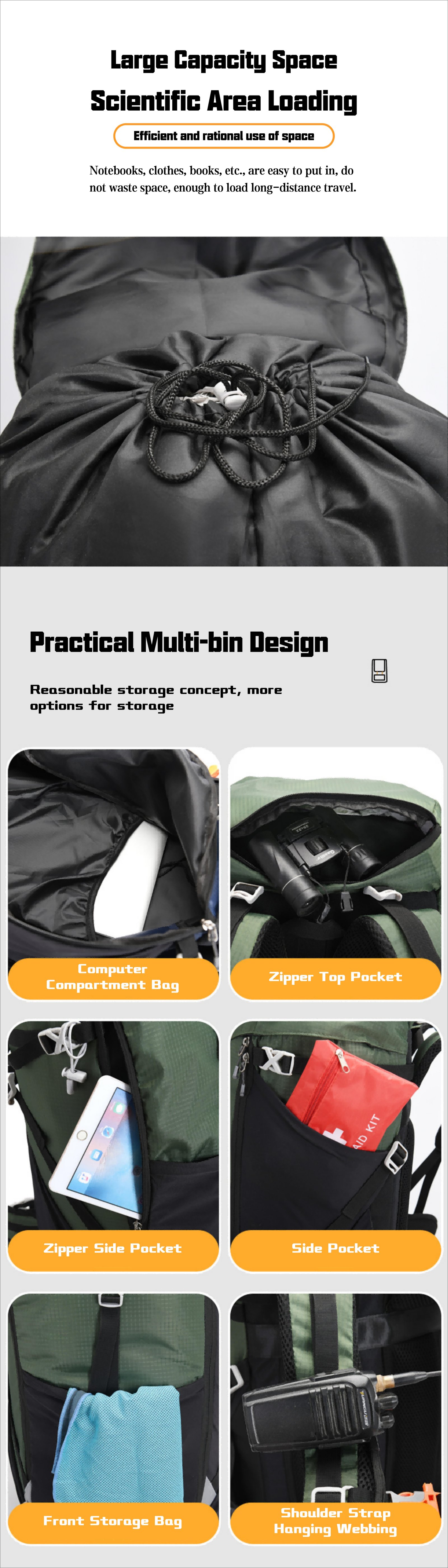 Anti-Theft 50L Oxford Camping Trekking Backpack detail image