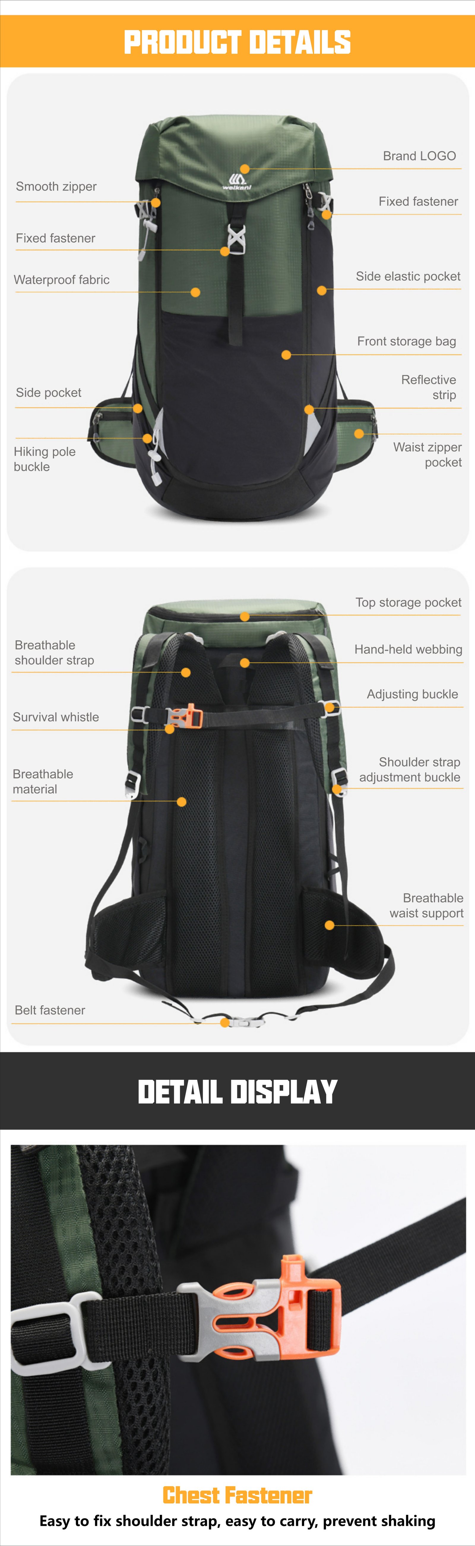 Anti-Theft 50L Oxford Camping Trekking Backpack detail image