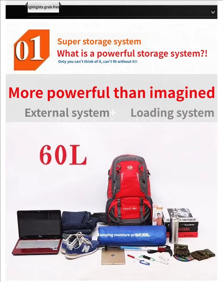 Anti-Theft 60L Polyester Camping Trekking Backpack detail image