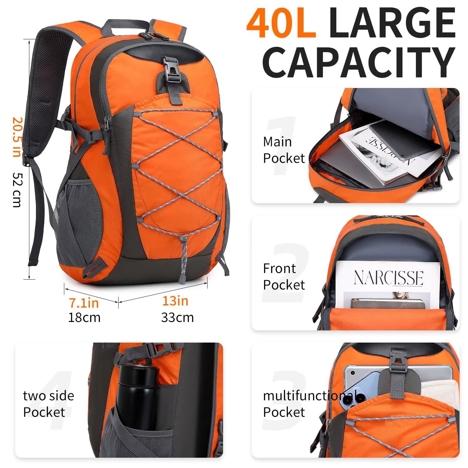 Waterproof 40L Nylon Camping Trekking Backpack detail image