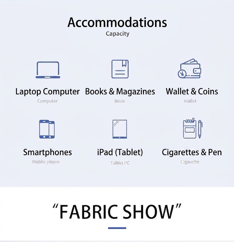 accommodations icon grid listing laptop books wallet phone tablet and pen storage