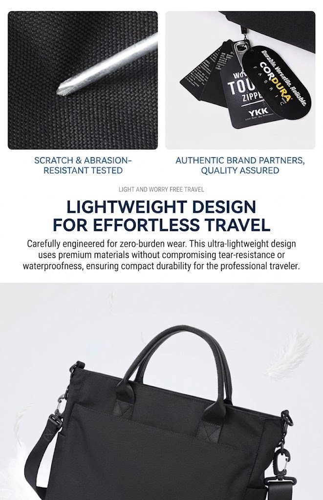 knife scratch-resistance test and CORDURA YKK authentic brand hang tags