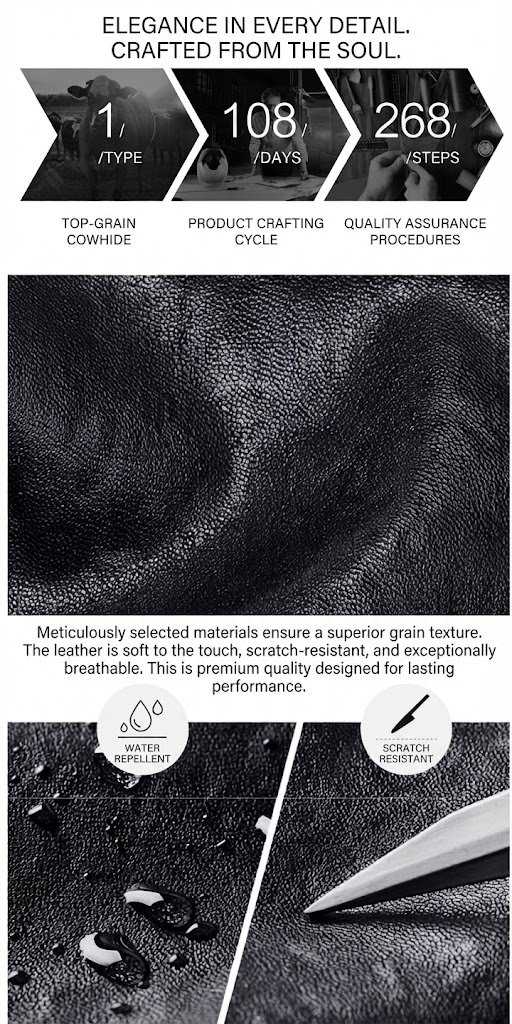 water droplets and knife scratch test on leather surface