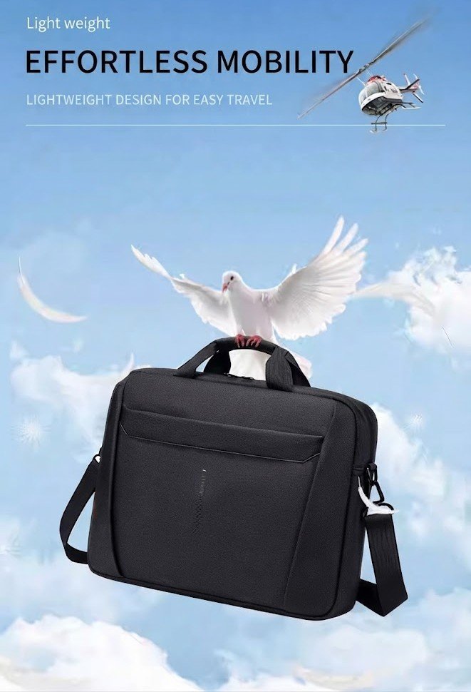 briefcase held aloft by a dove illustrating lightweight design