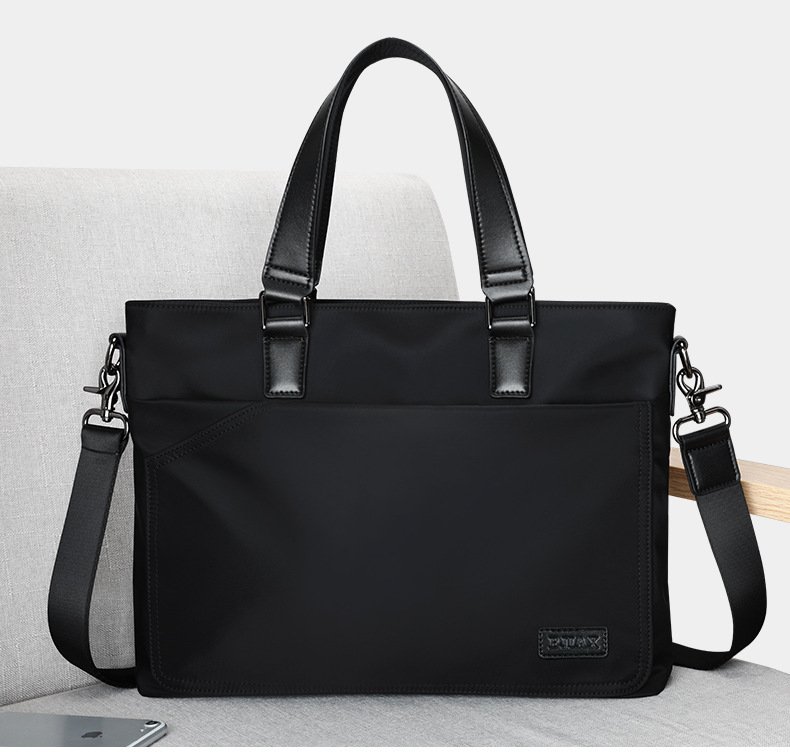 front view of black nylon business tote briefcase