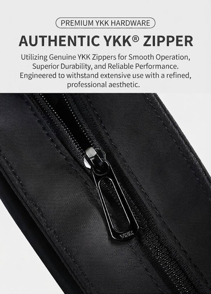 close-up of authentic YKK zipper pull