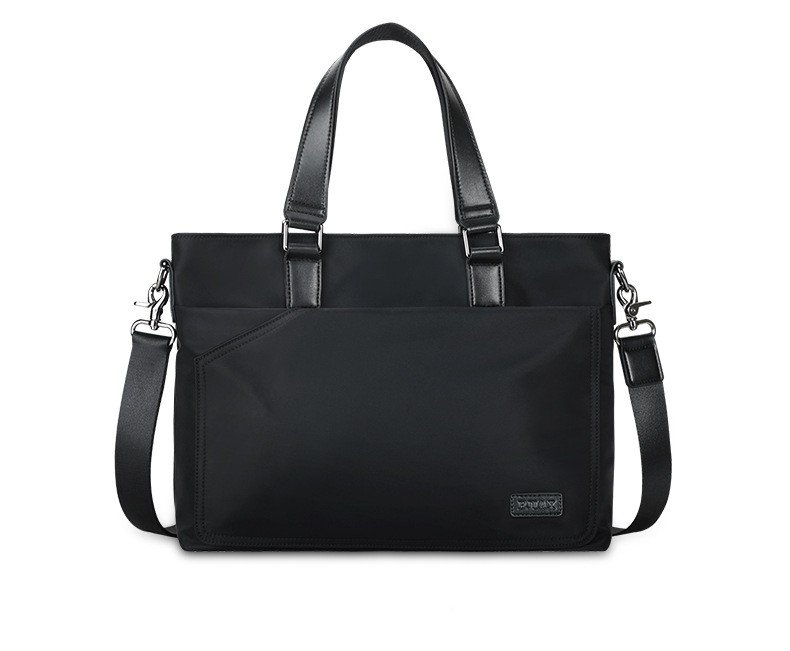 front view of black nylon business tote briefcase