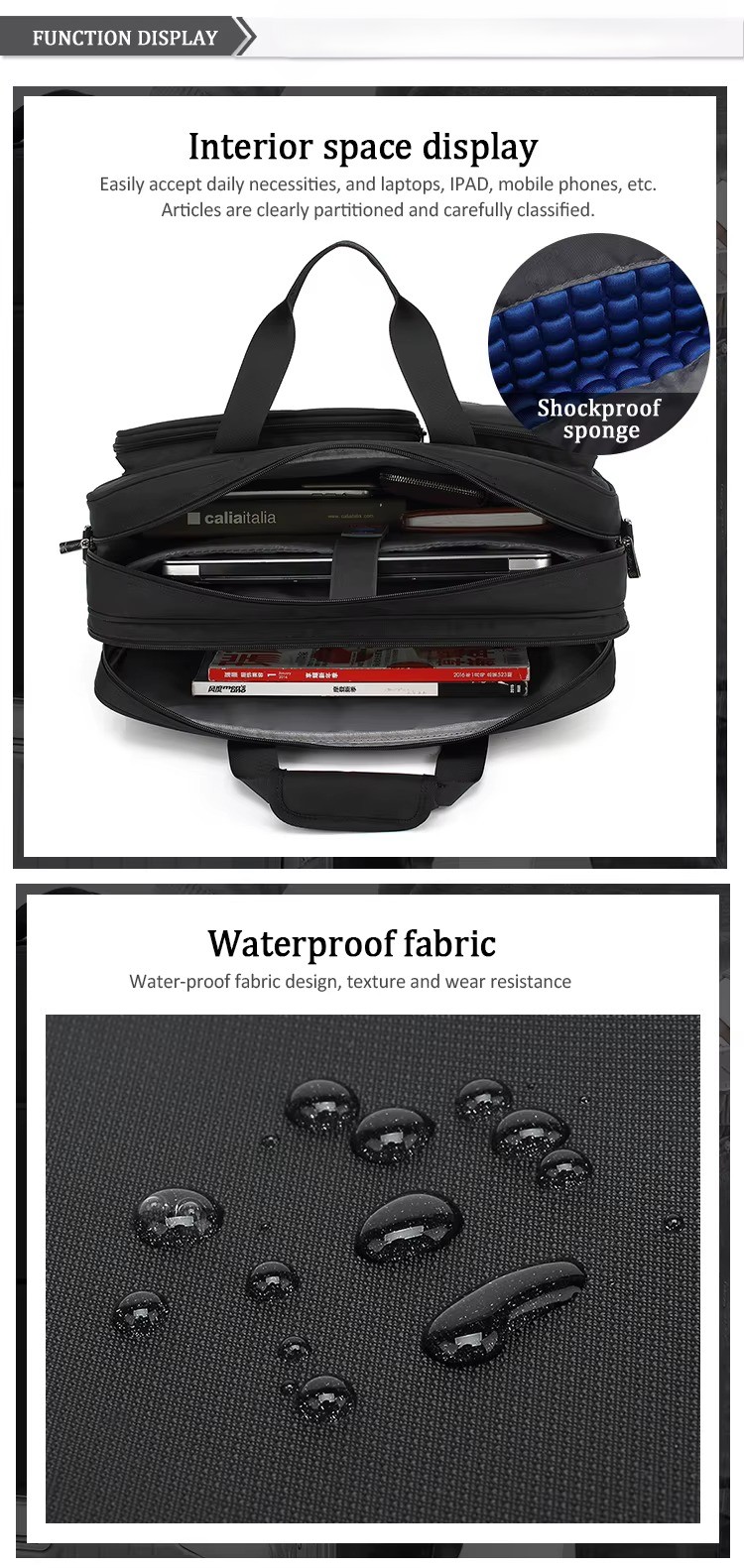 interior main compartment with shockproof sponge laptop sleeve