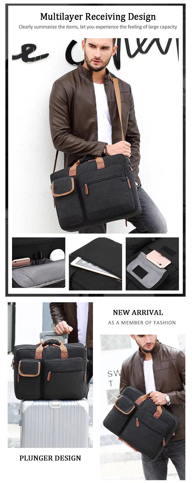 worn crossbody with front pocket organizer and phone loop