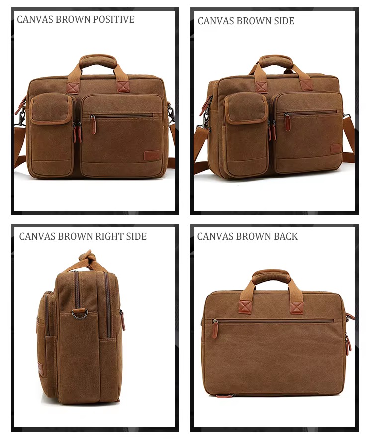 canvas brown colorway front, side, right side and back views