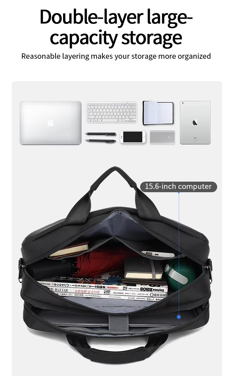 double-layer interior storing laptop notebook phone and accessories