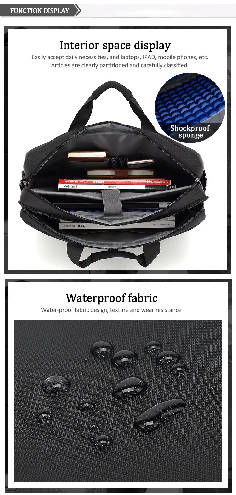 interior space with shockproof sponge sleeve holding daily items