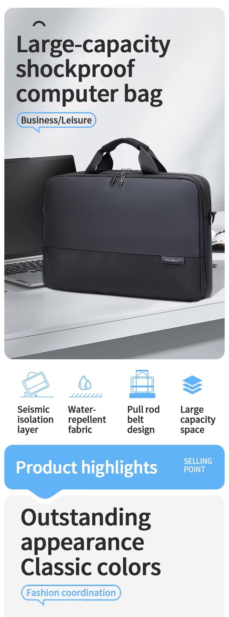 large-capacity shockproof computer bag on desk with laptop