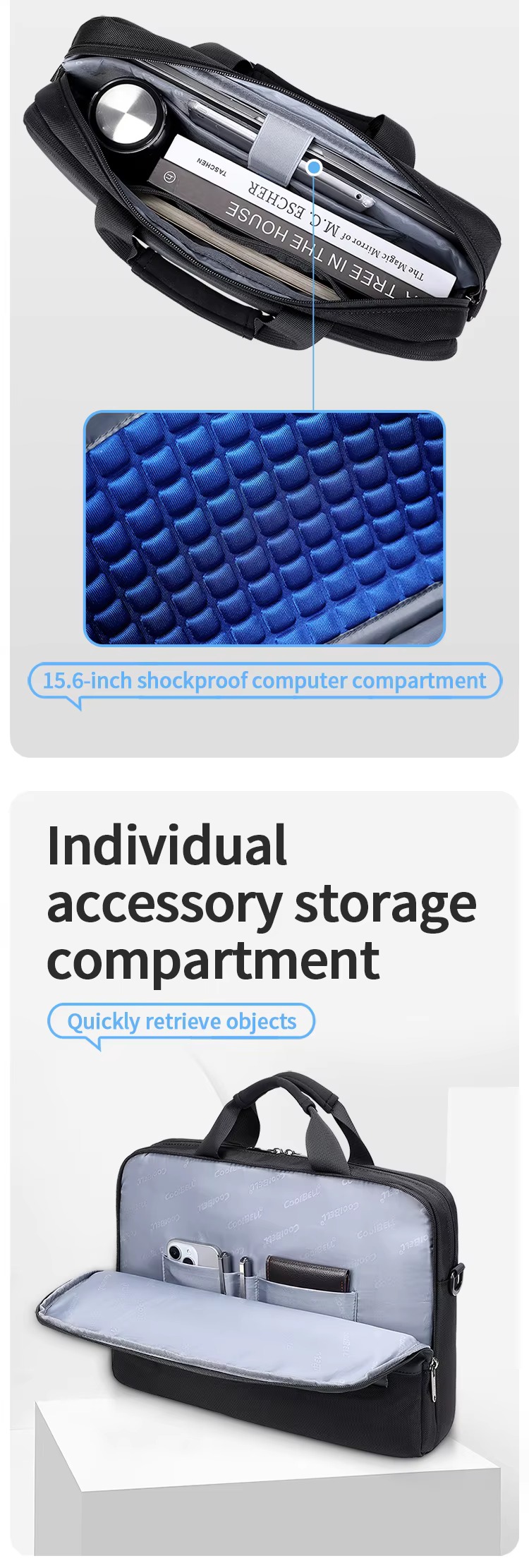 15.6-inch shockproof computer compartment with sponge padding close-up