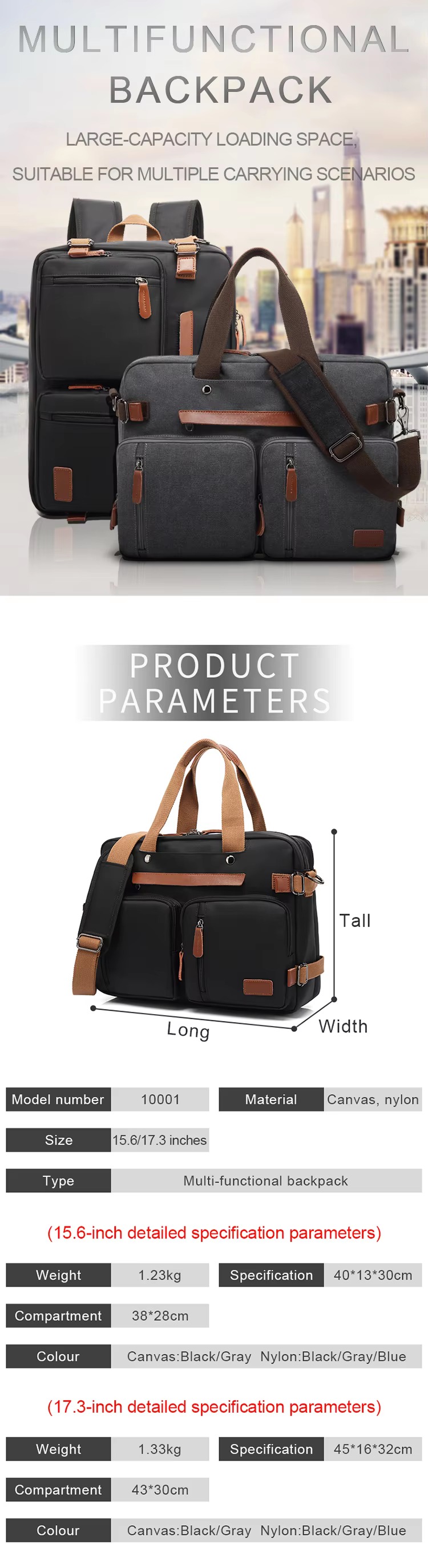 banner showing the bag in backpack and briefcase form