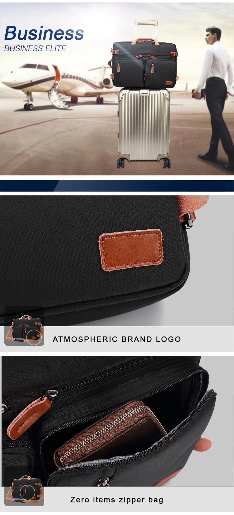 close-up of the hidden double shoulder straps tucked into the back panel